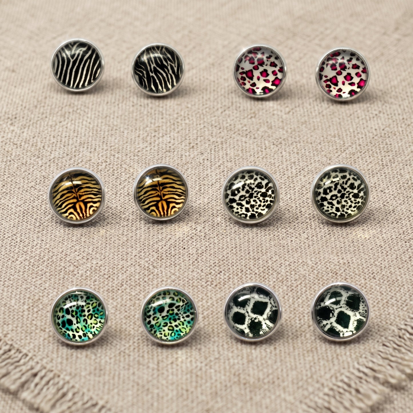 Animal Print Stud Earrings – Rhodium Plated Silver Colour, Everyday Jewellery
