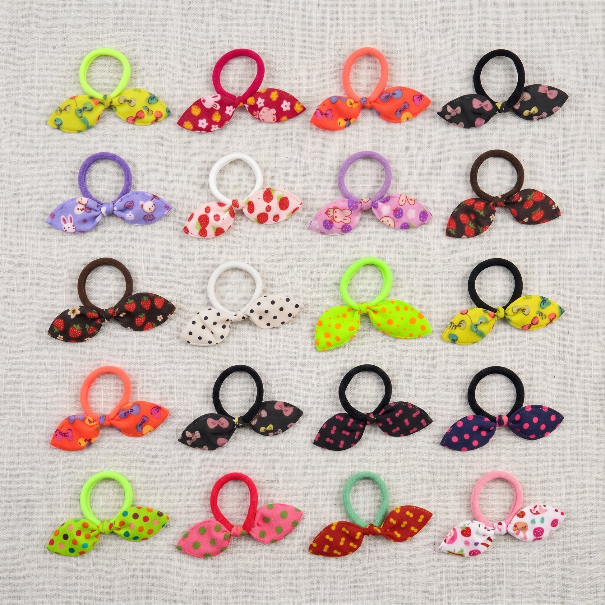 Fabric Bow Hair Ties (2 Pack), Handmade Printed Elastic Bows