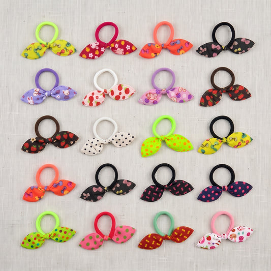 Fabric Bow Hair Ties (2 Pack), Handmade Printed Elastic Bows