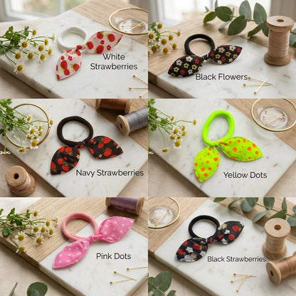 Fabric Bow Hair Ties (2 Pack), Handmade Printed Elastic Bows