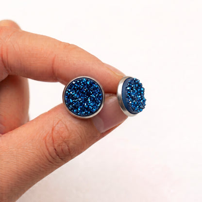 Sparkly Druzy Stud Earrings, Handmade Shimmer Studs in Multiple Colours