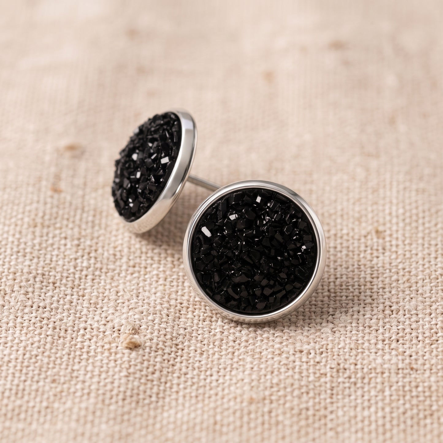 Black Cluster Resin Stud Earrings, Handmade 3D Dimensional Studs