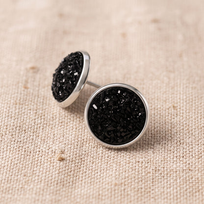 Black Cluster Resin Stud Earrings, Handmade 3D Dimensional Studs