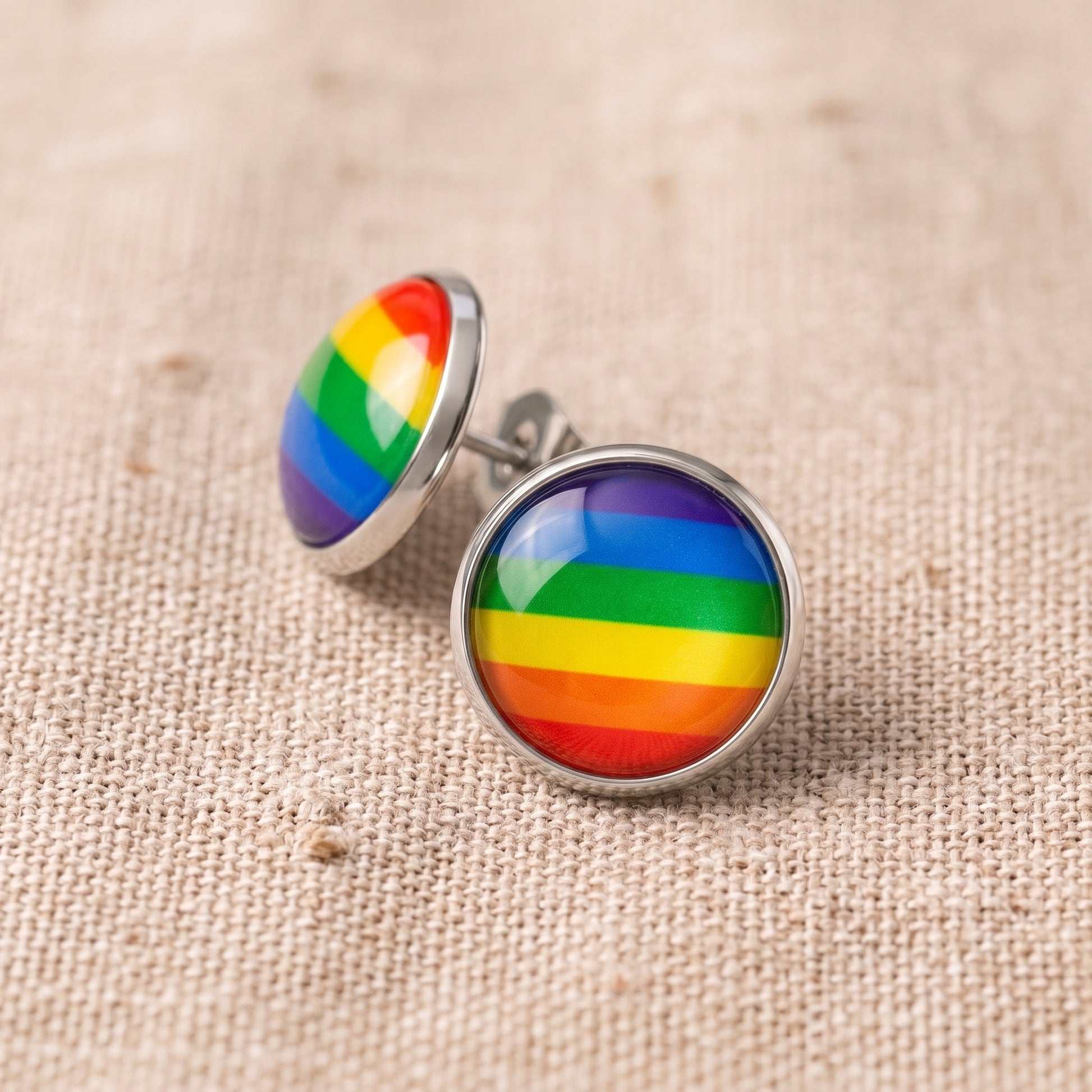 Rainbow Glass Dome Silver Stud Earrings | Handmade