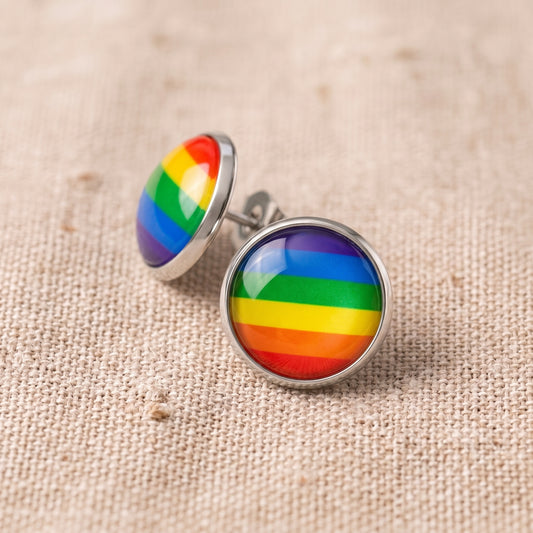 Rainbow Glass Dome Silver Stud Earrings | Handmade