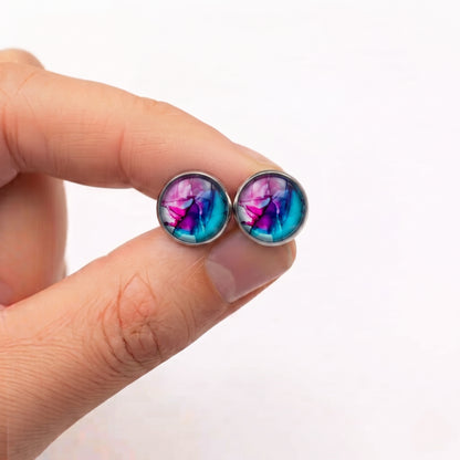 Watercolour Stud Earrings, Handmade Colourful Studs