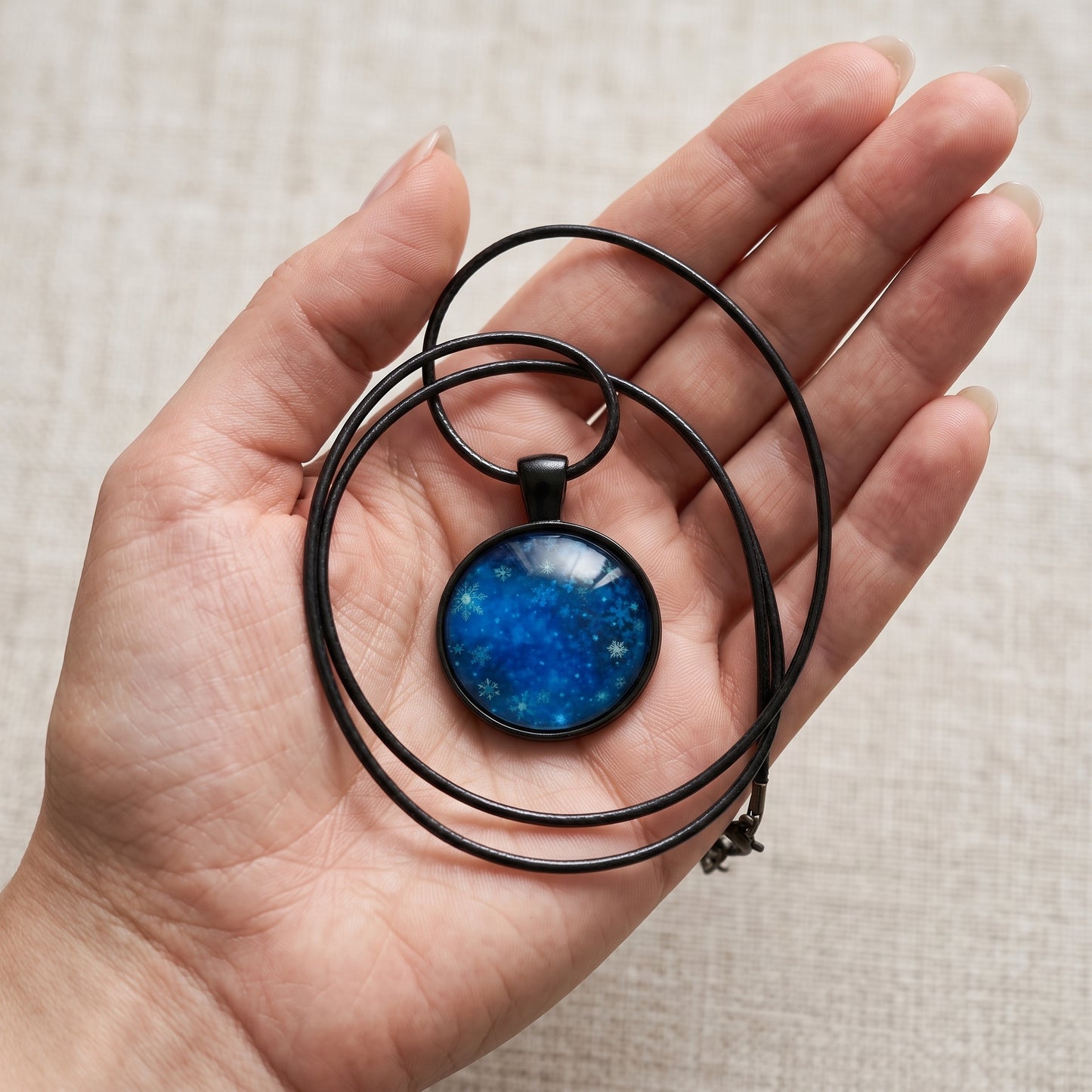 Snowflake Glass Dome Necklace, Handmade Winter Sparkle Pendant