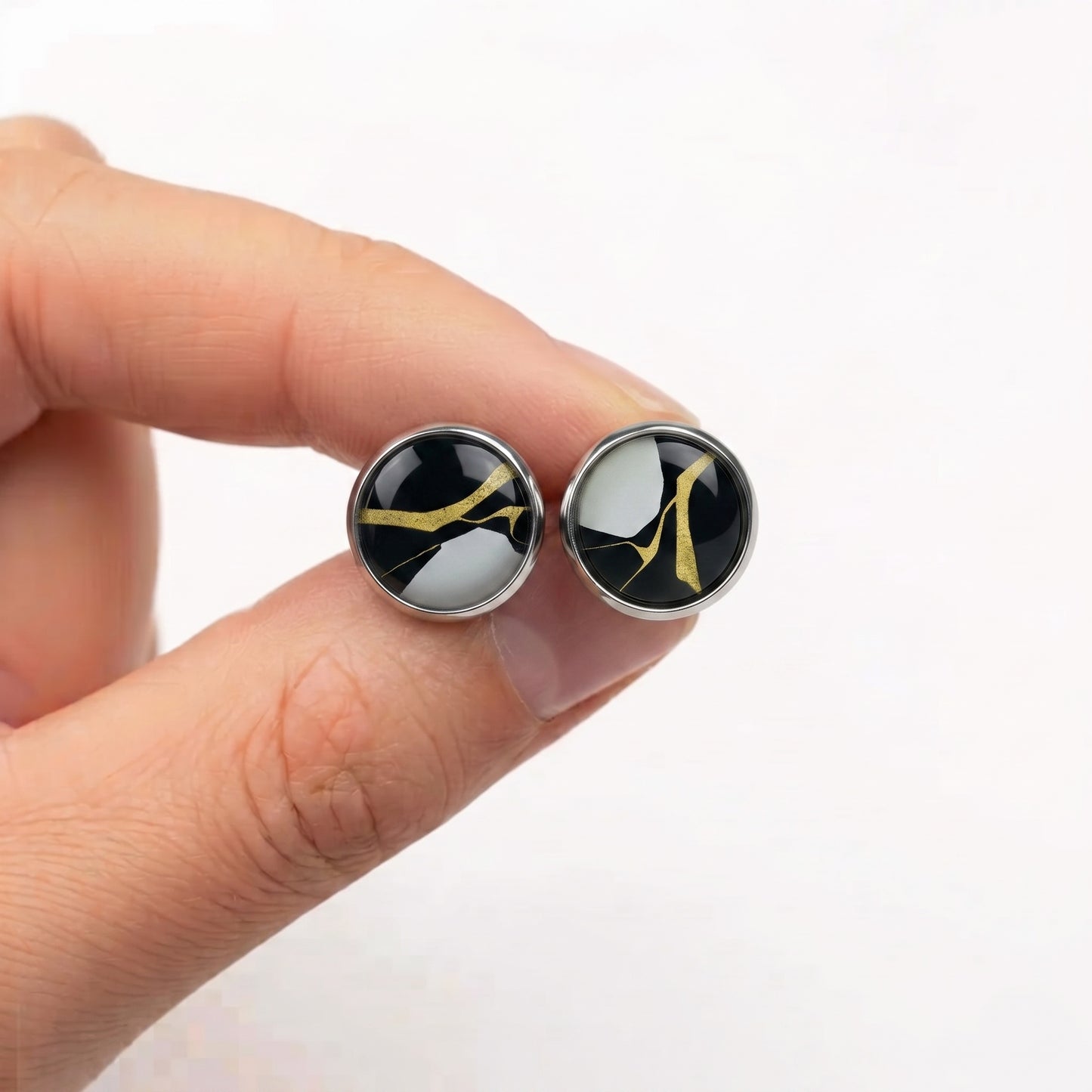 Geometric Artwork Stud Earrings, Handmade Colourful Glass Cabochon Studs