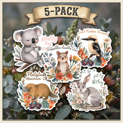 Australian Animals Sticker 5-Pack | Aussie Wildlife Vinyl Decal Bundle