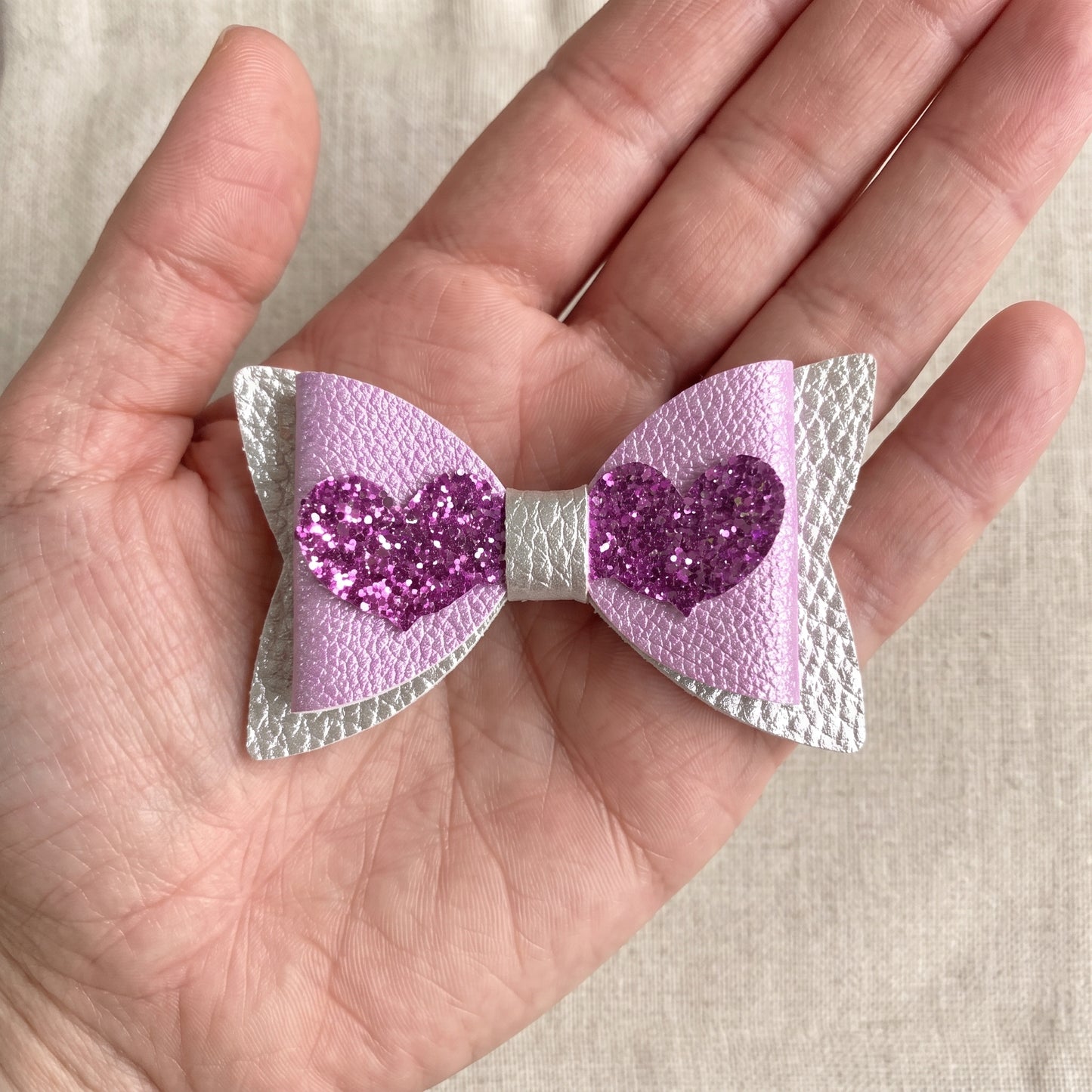 Love Heart Hair Bow, Handmade Pebble & Glitter Clip
