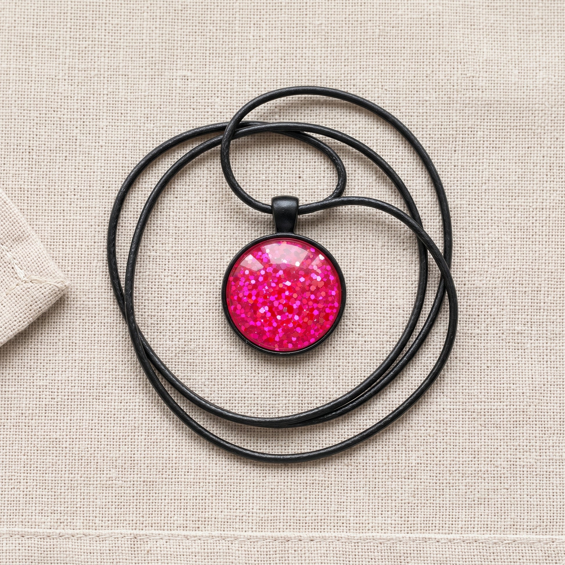 Hot Pink Glitter Dome Necklace, Handmade Statement Pendant