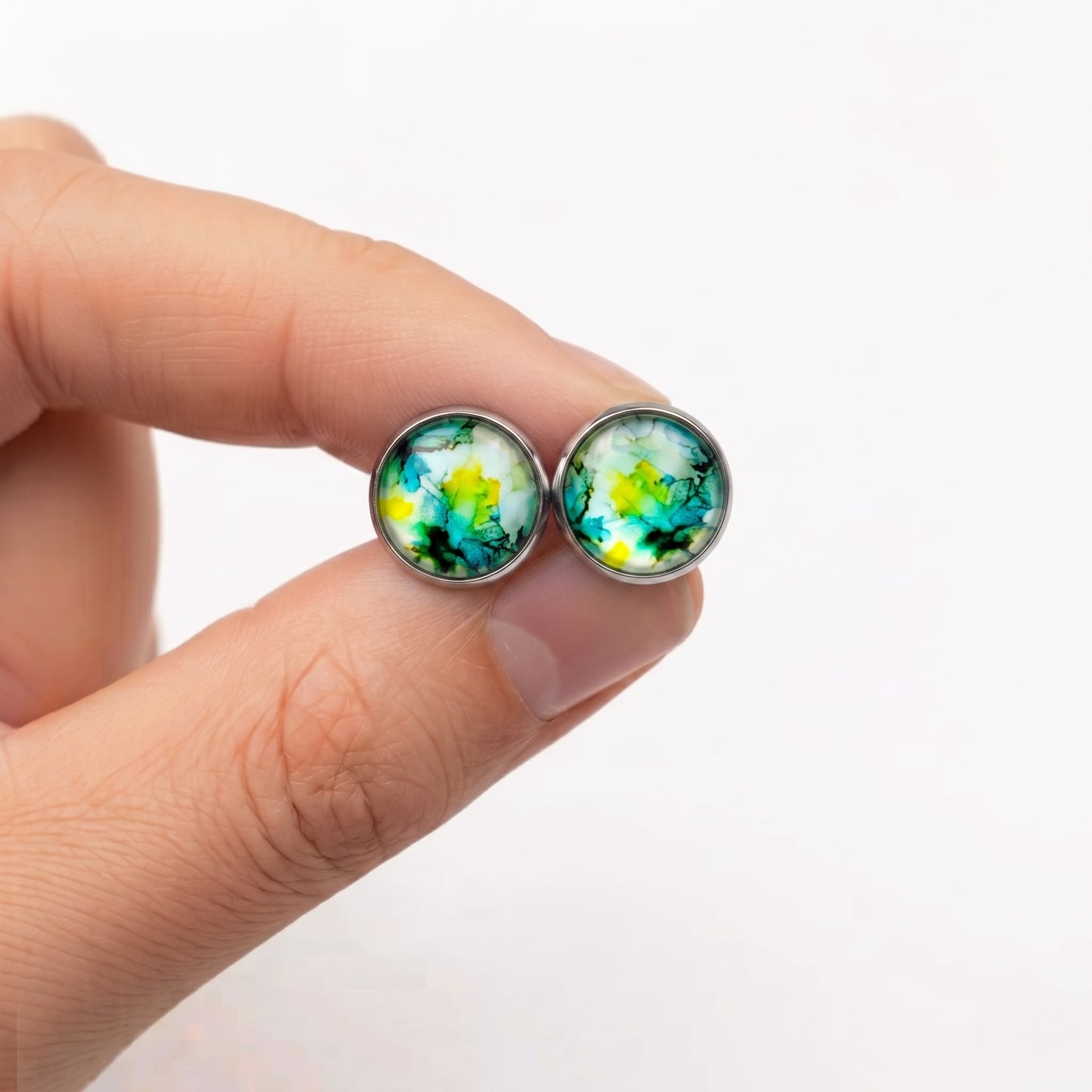 Watercolour Stud Earrings, Handmade Colourful Studs