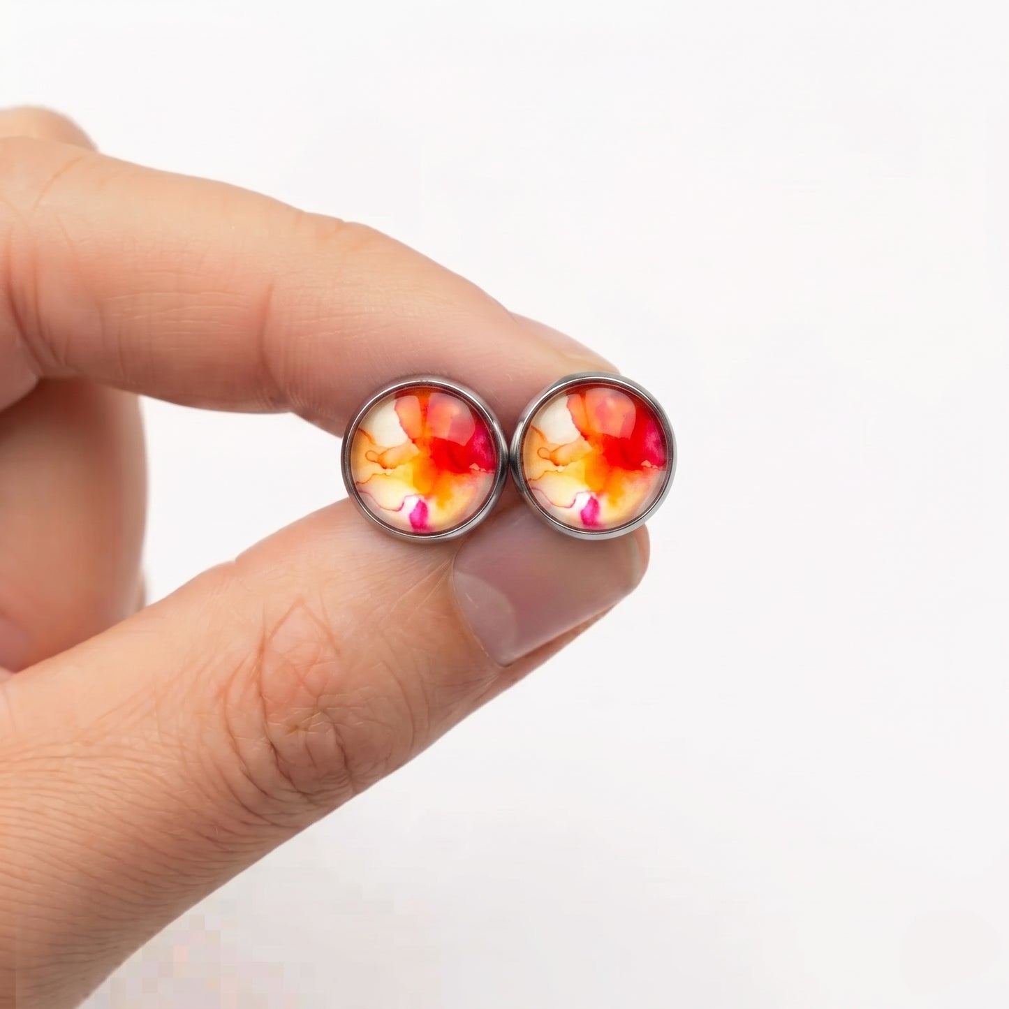 Watercolour Stud Earrings, Handmade Colourful Studs