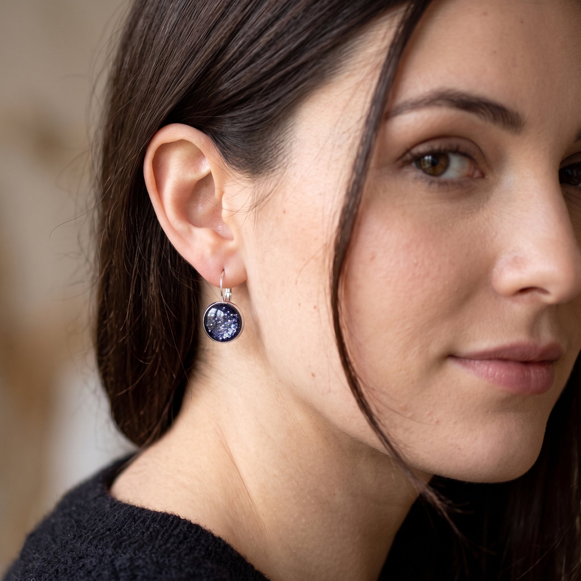 Glitter Resin Drop Earrings Silver Plated | Handmade Statement Jewellery
