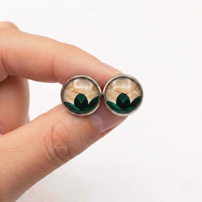 Geometric Artwork Stud Earrings, Handmade Colourful Glass Cabochon Studs