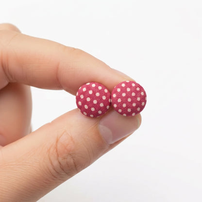 Polka Dot Fabric Button Stud Earrings, Handmade Colourful Studs