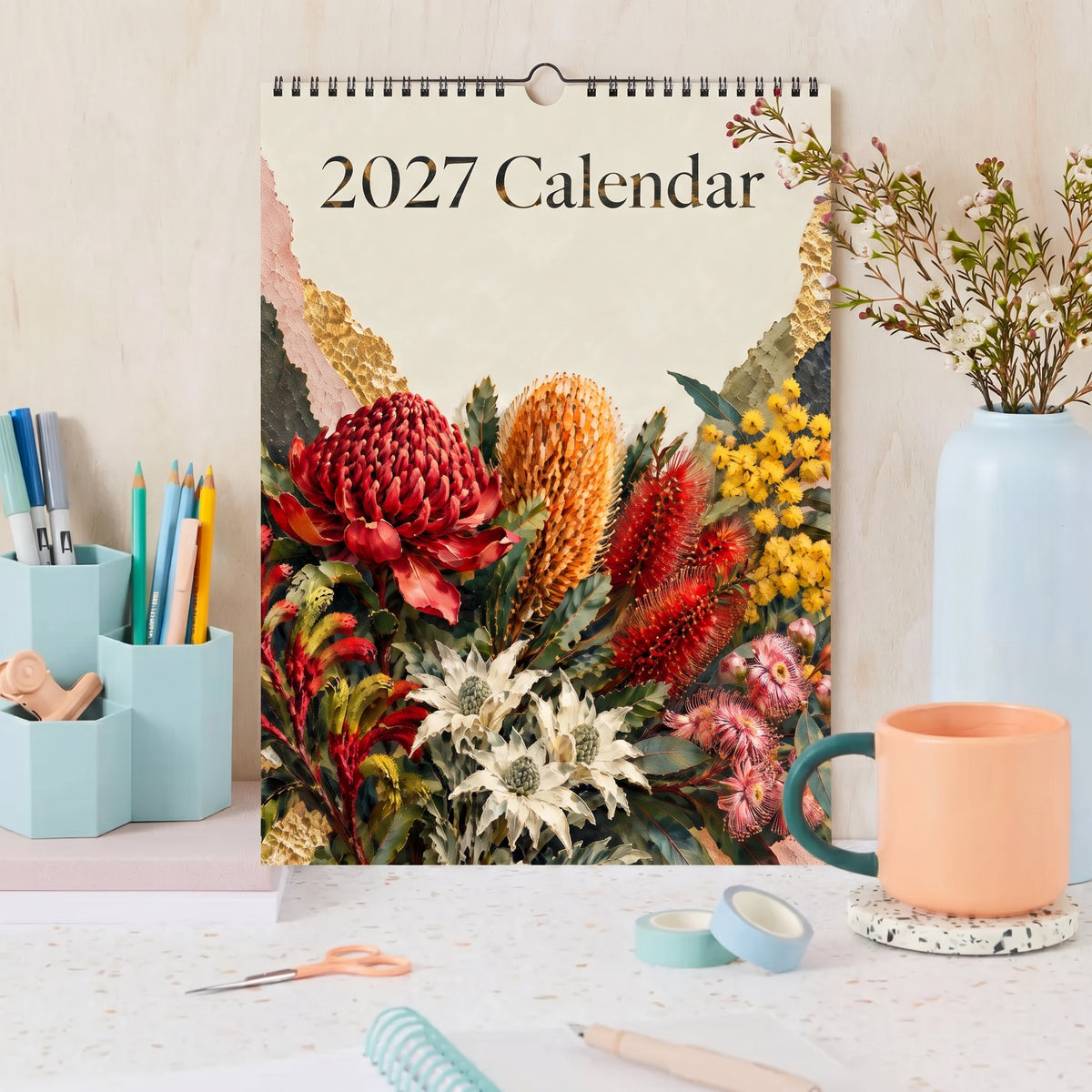 Australian Native Flowers 2027 Wall Calendar | A3 UK Edition Fine Art Botanical Wildflower Calendar