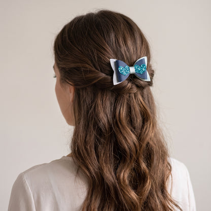 Love Heart Hair Bow, Handmade Pebble & Glitter Clip