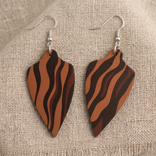 Wild Abstract Leather Earrings, Handmade Animal Print Teardrop Drops