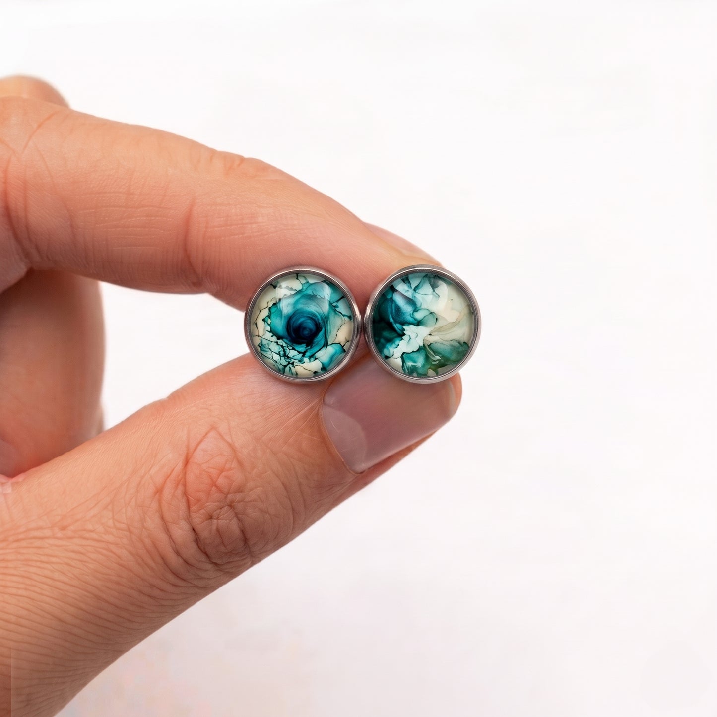 Watercolour Stud Earrings, Handmade Colourful Studs