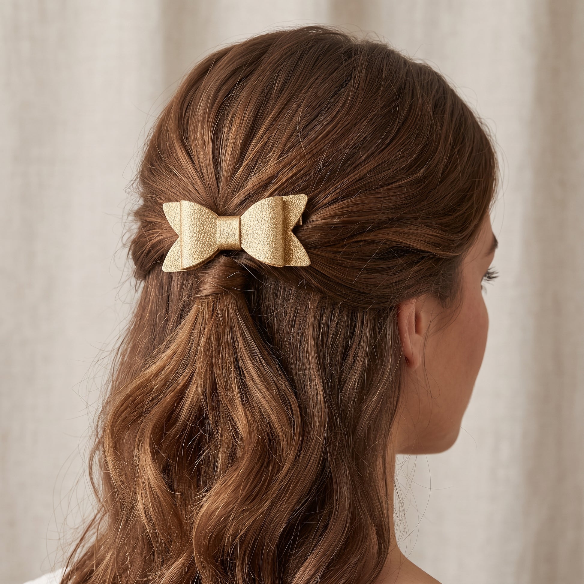 Metallic Pebble Hair Bows (2 Pack), Handmade Gold & Bronze Clips