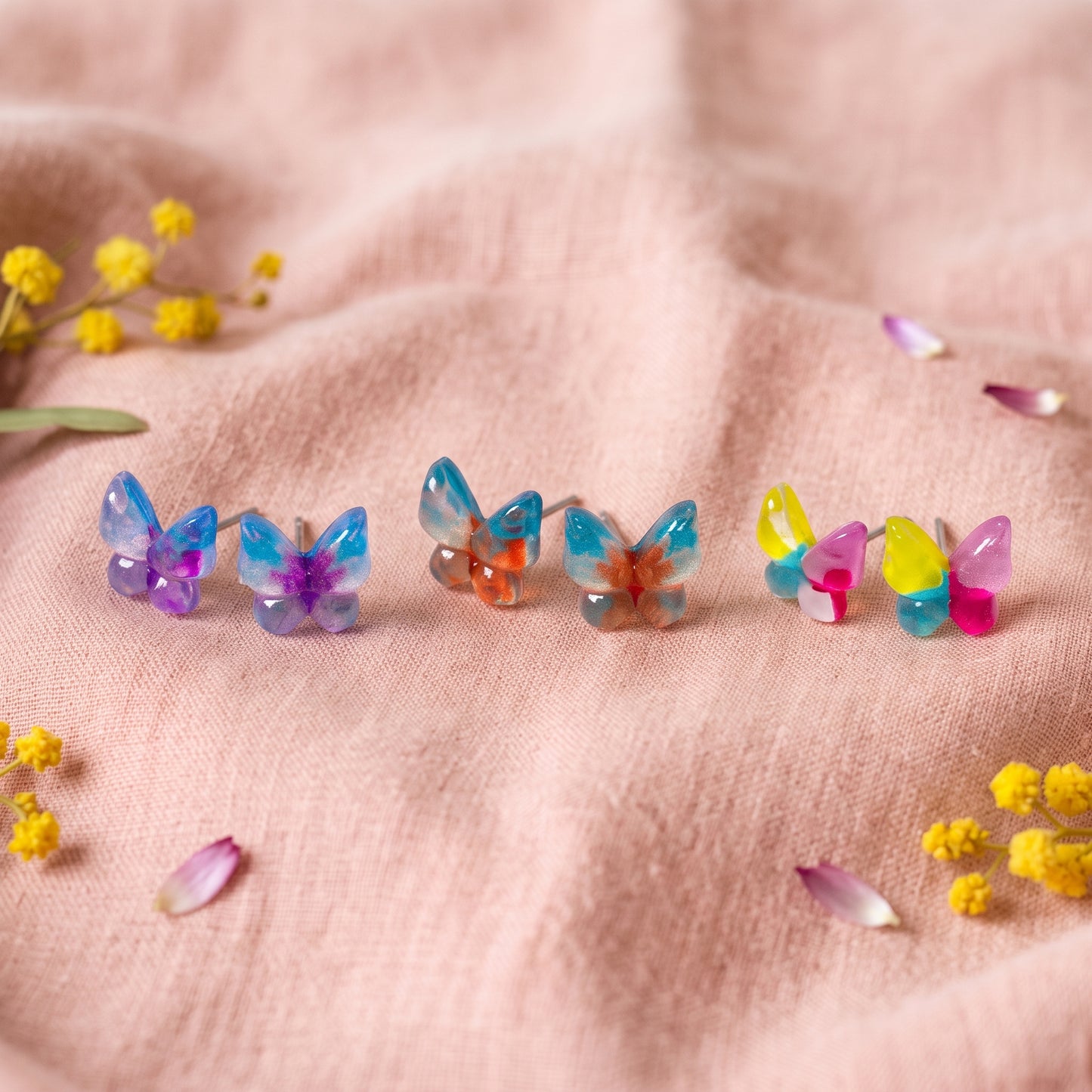 Whimsical Butterfly Stud Earrings, Handmade Dainty Resin Studs