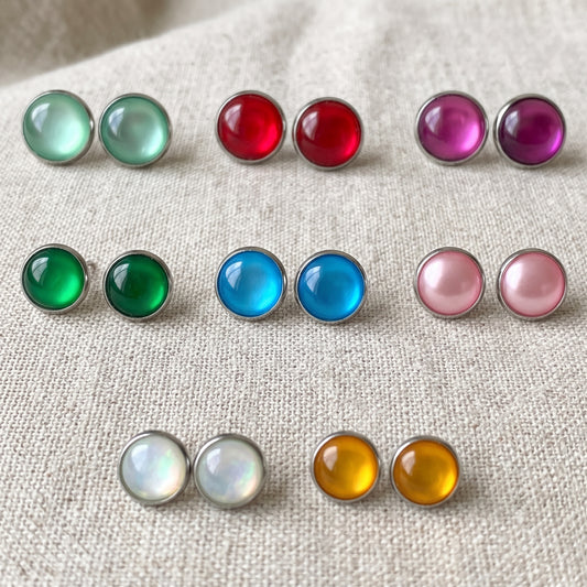 Glossy Dome Stud Earrings, Handmade Shiny Colour-Pop Studs