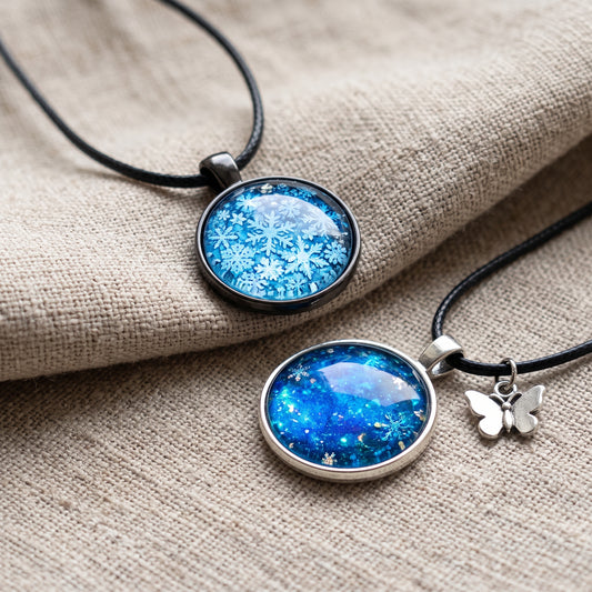 Snowflake Glass Dome Necklace, Handmade Winter Sparkle Pendant