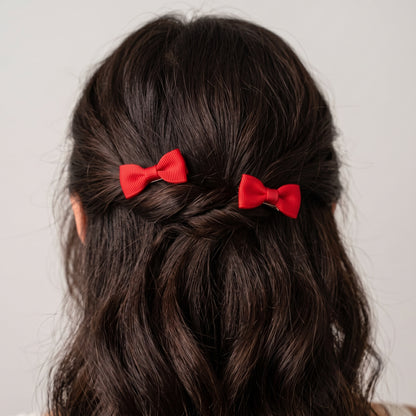 Mini Ribbon Bow Clips (Set of 4), Handmade Everyday Hair Charms