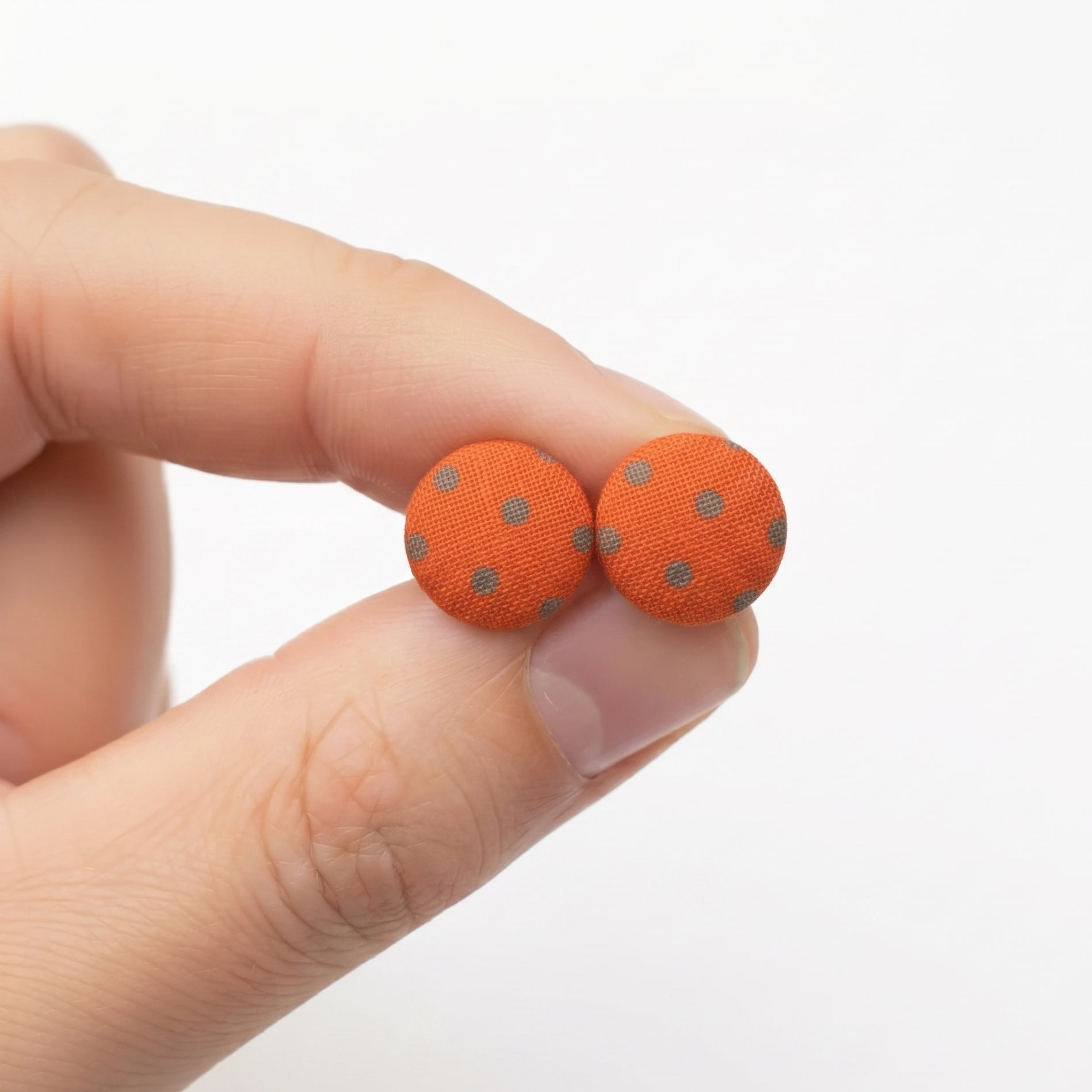 Polka Dot Fabric Button Stud Earrings, Handmade Colourful Studs