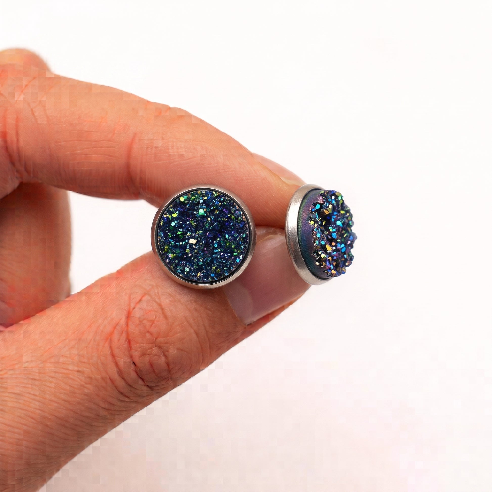 Sparkly Druzy Stud Earrings, Handmade Shimmer Studs in Multiple Colours