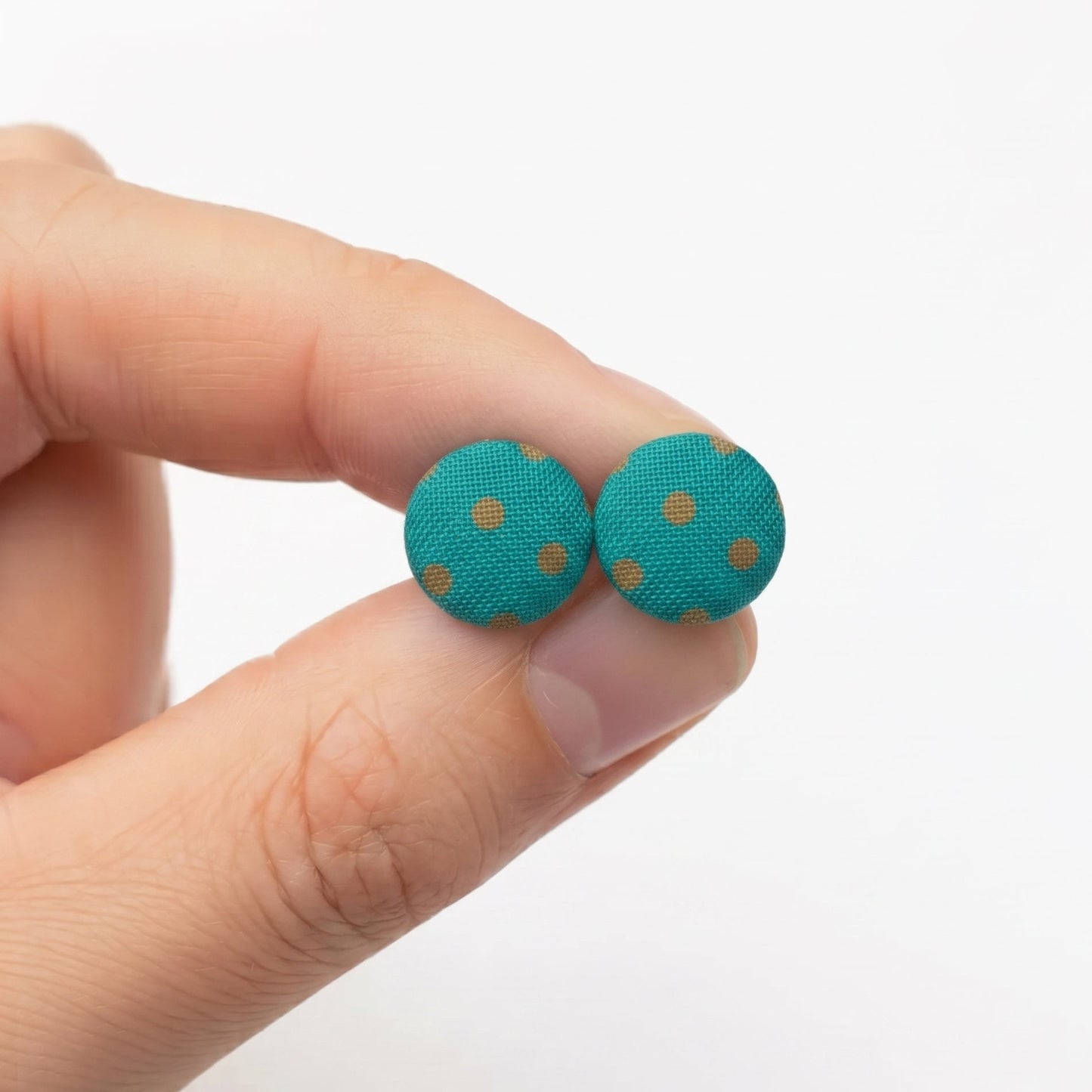 Polka Dot Fabric Button Stud Earrings, Handmade Colourful Studs