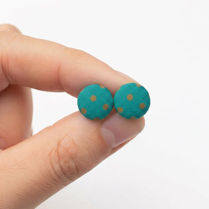 Polka Dot Fabric Button Stud Earrings, Handmade Colourful Studs