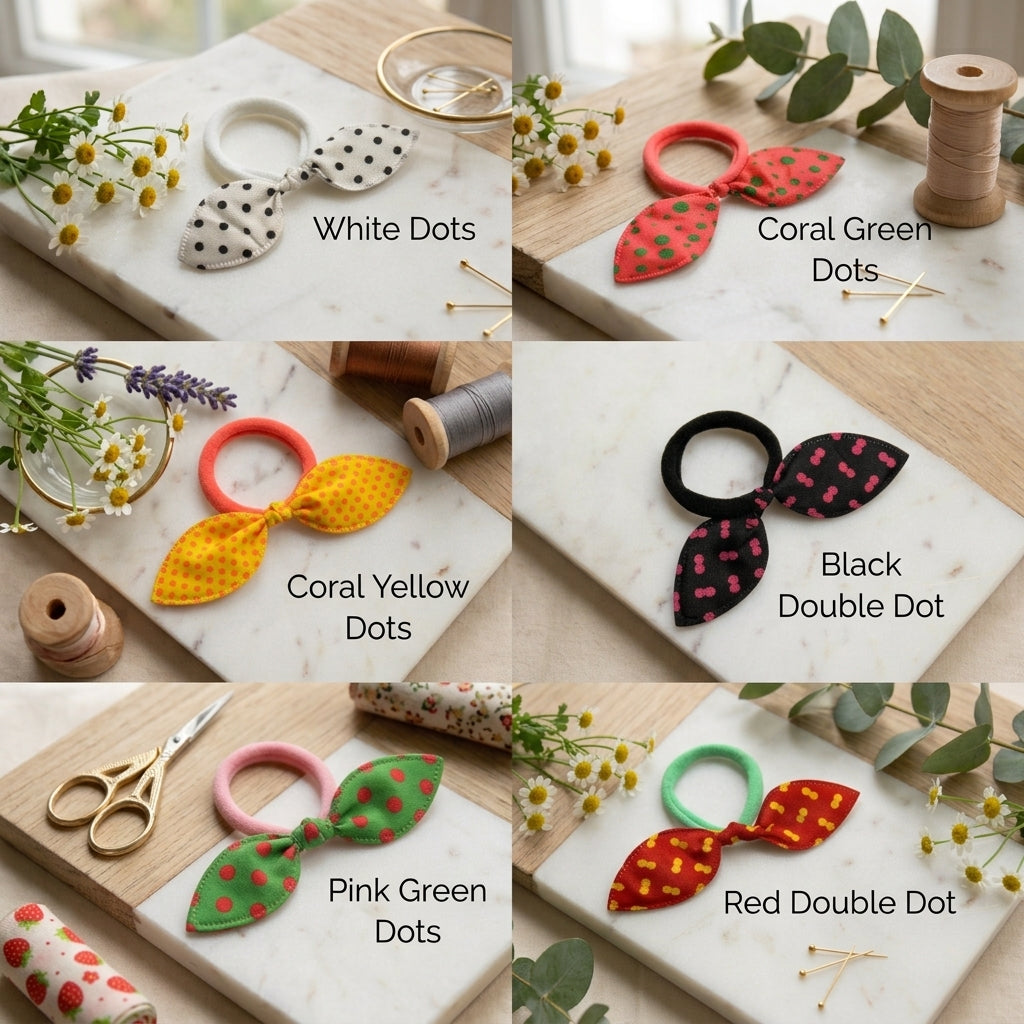 Fabric Bow Hair Ties (2 Pack), Handmade Printed Elastic Bows