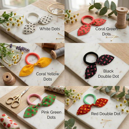 Fabric Bow Hair Ties (2 Pack), Handmade Printed Elastic Bows