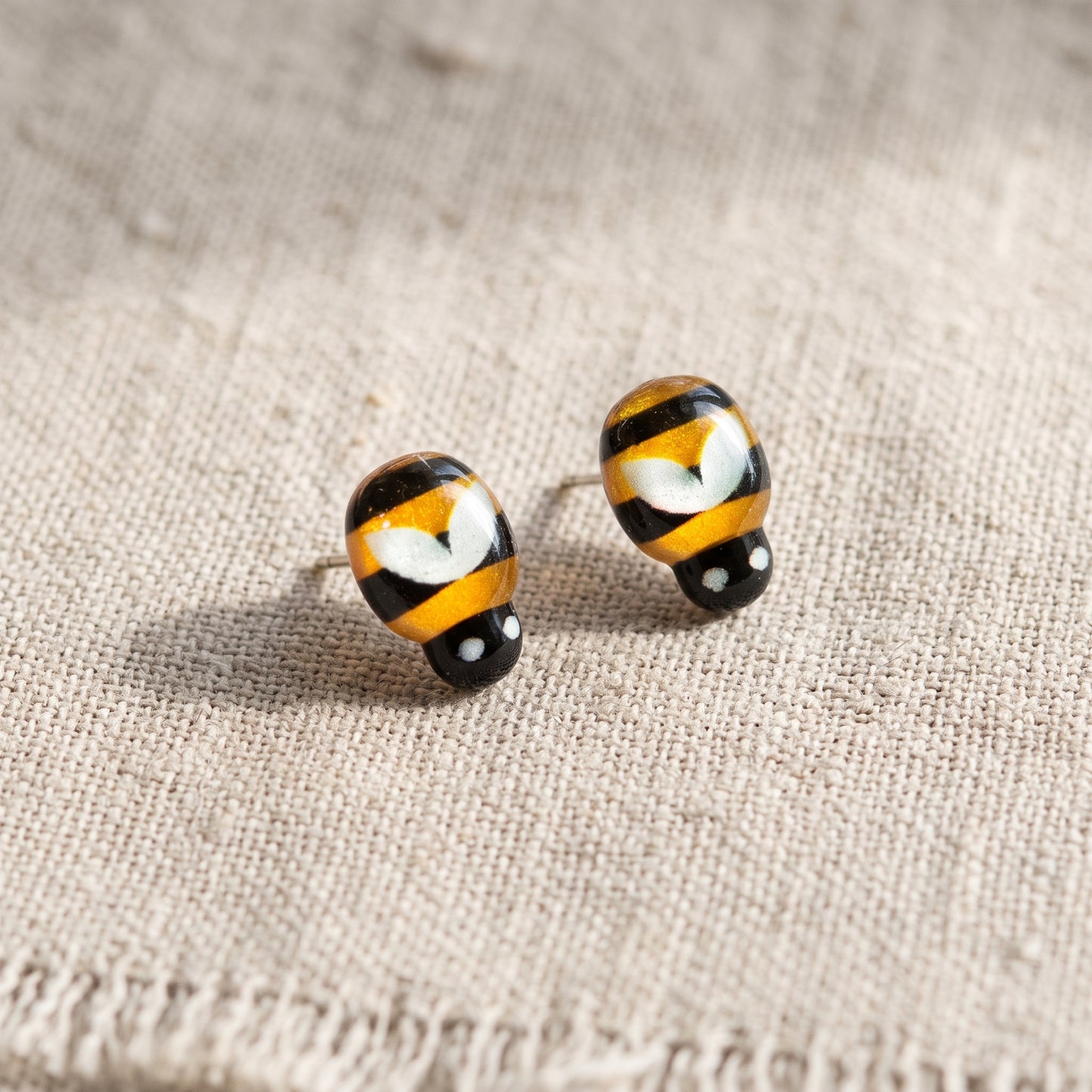 Bee Stud Earrings, Handmade Novelty Tiny Bee Studs