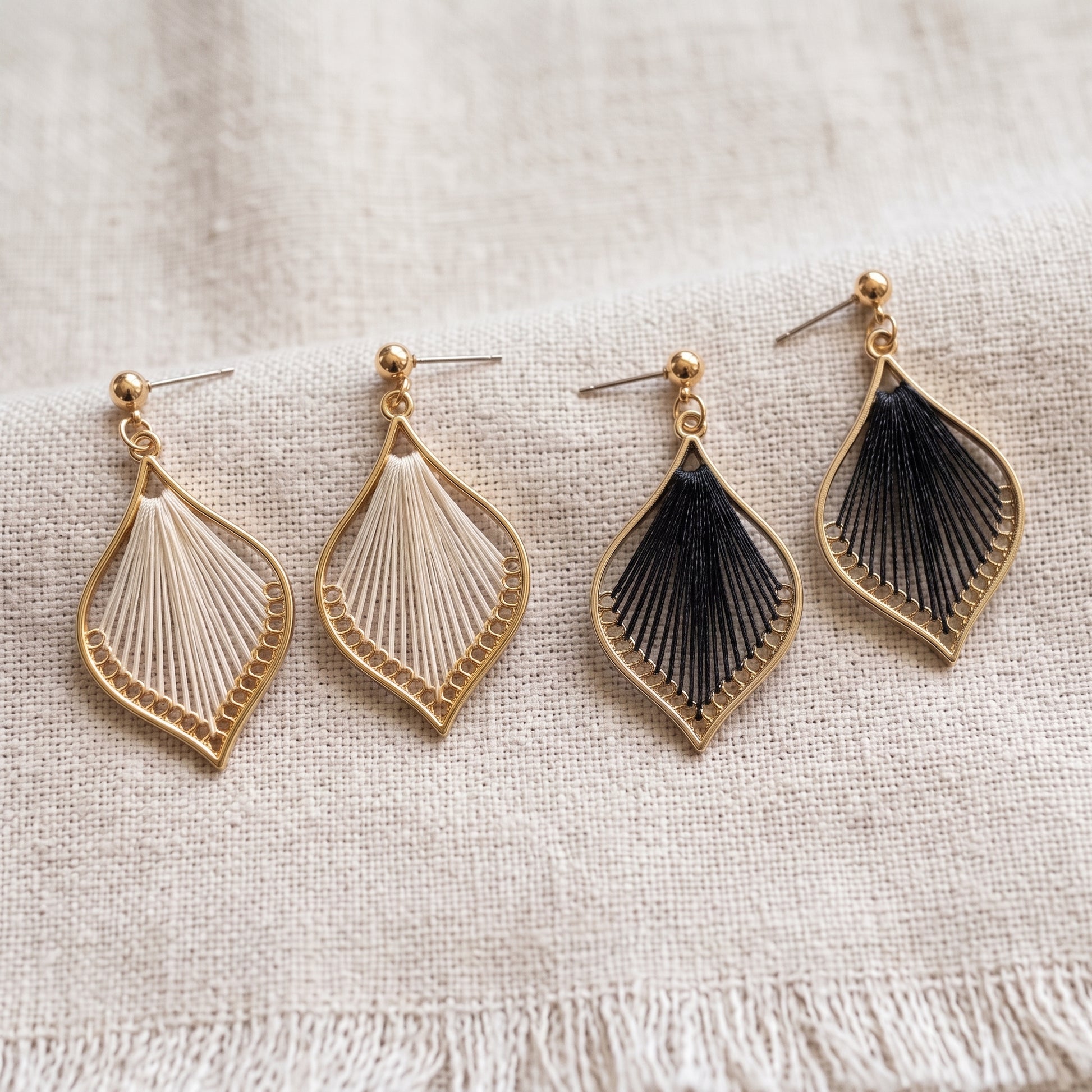 Woven Teardrop Earrings, Handmade Gold Alloy Drops