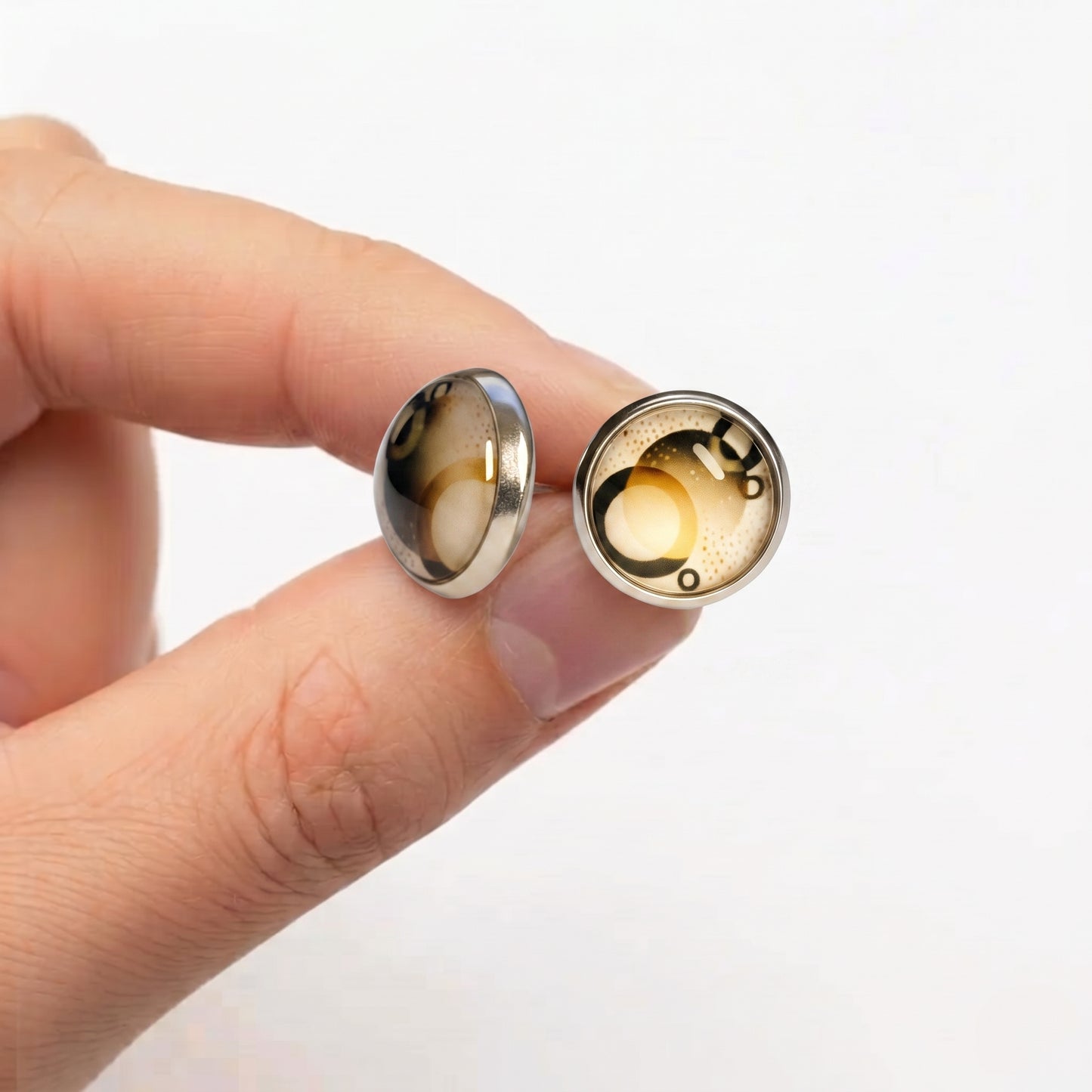 Geometric Artwork Stud Earrings, Handmade Colourful Glass Cabochon Studs