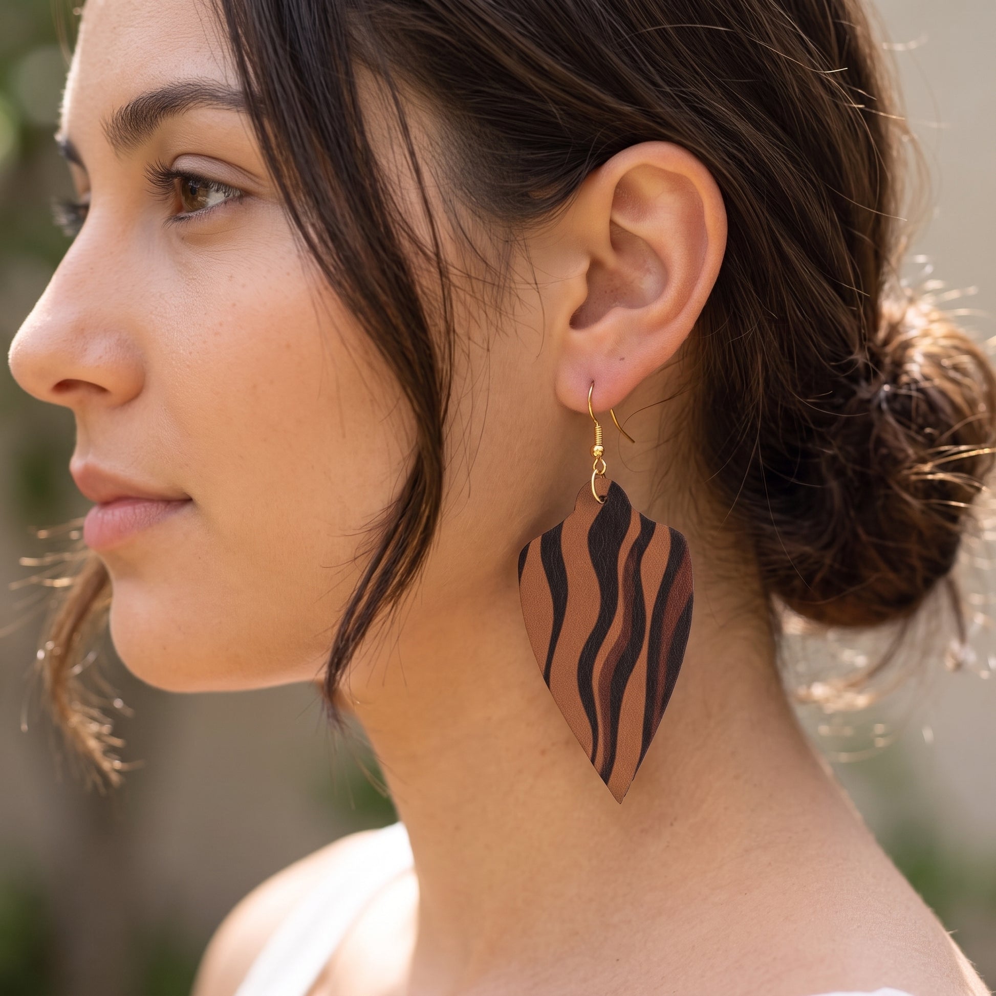 Wild Abstract Leather Earrings, Handmade Animal Print Teardrop Drops