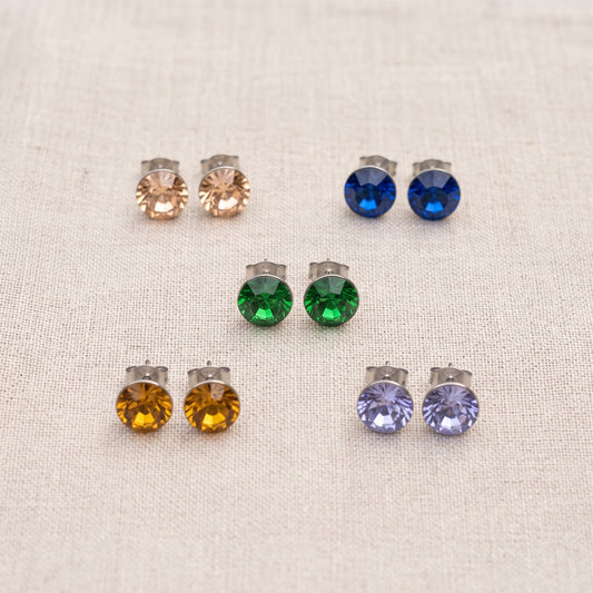 Crystal Stud Earrings – Stainless Steel with Pointed-Back Glass Crystals