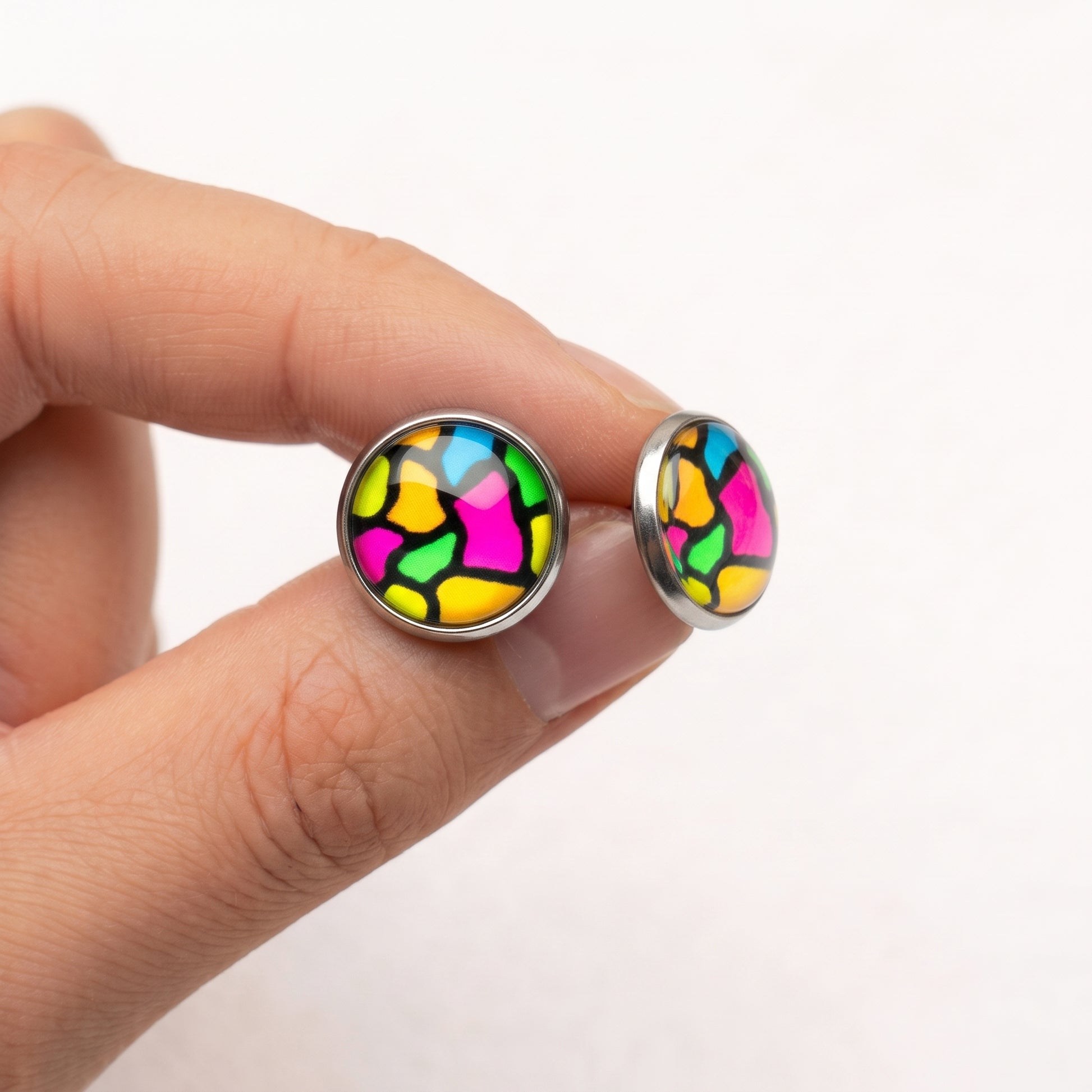 Rainbow Stained Glass Stud Earrings, Handmade Colourful Everyday Studs
