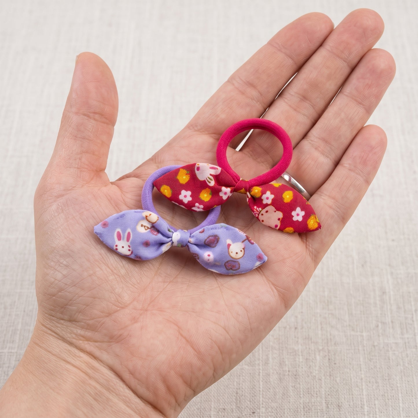 Fabric Bow Hair Ties (2 Pack), Handmade Printed Elastic Bows