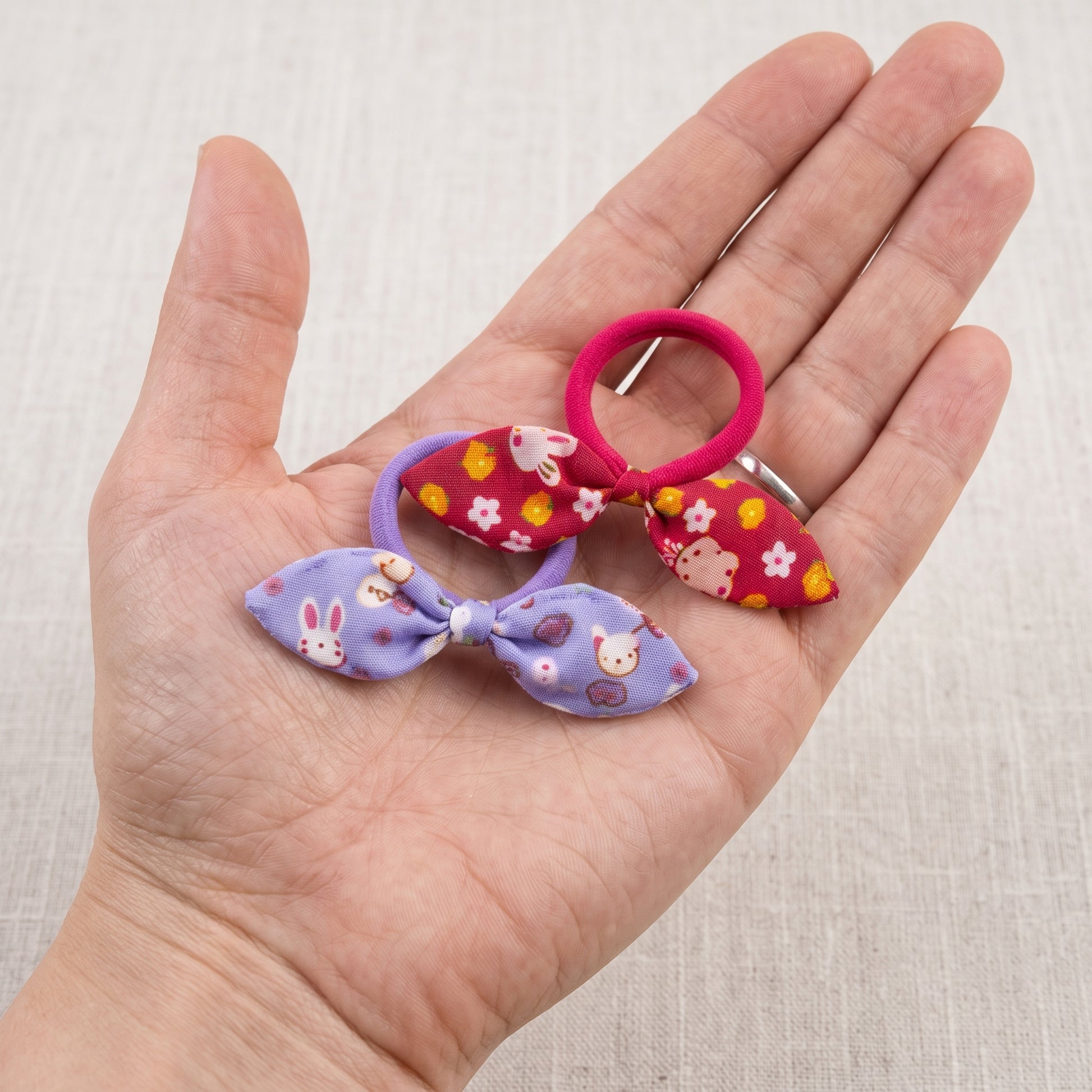 Fabric Bow Hair Ties (2 Pack), Handmade Printed Elastic Bows