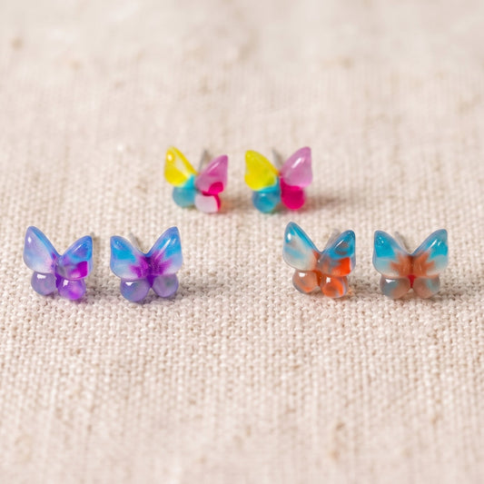 Whimsical Butterfly Stud Earrings, Handmade Dainty Resin Studs