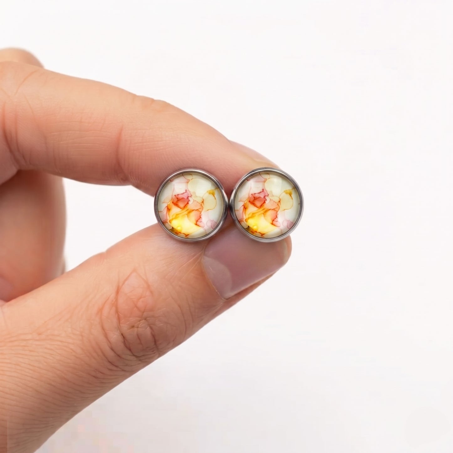 Watercolour Stud Earrings, Handmade Colourful Studs