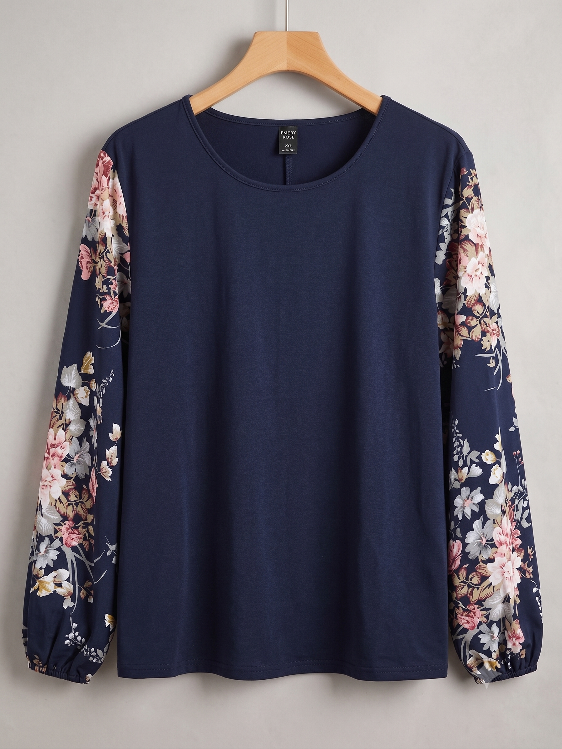 Emery Rose Women's 2XL Navy Bubble Sleeve Top Floral NWOT