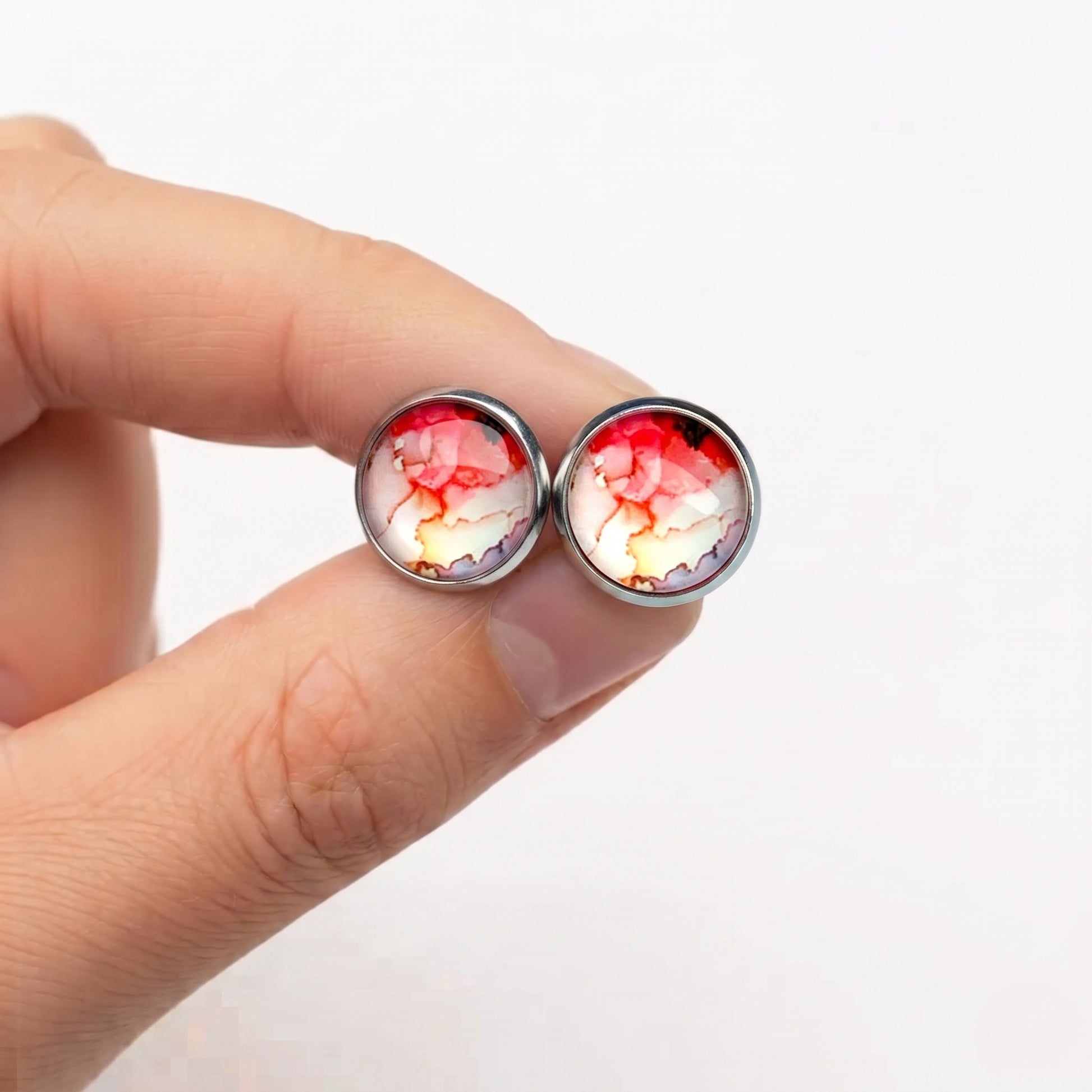 Watercolour Stud Earrings, Handmade Colourful Studs