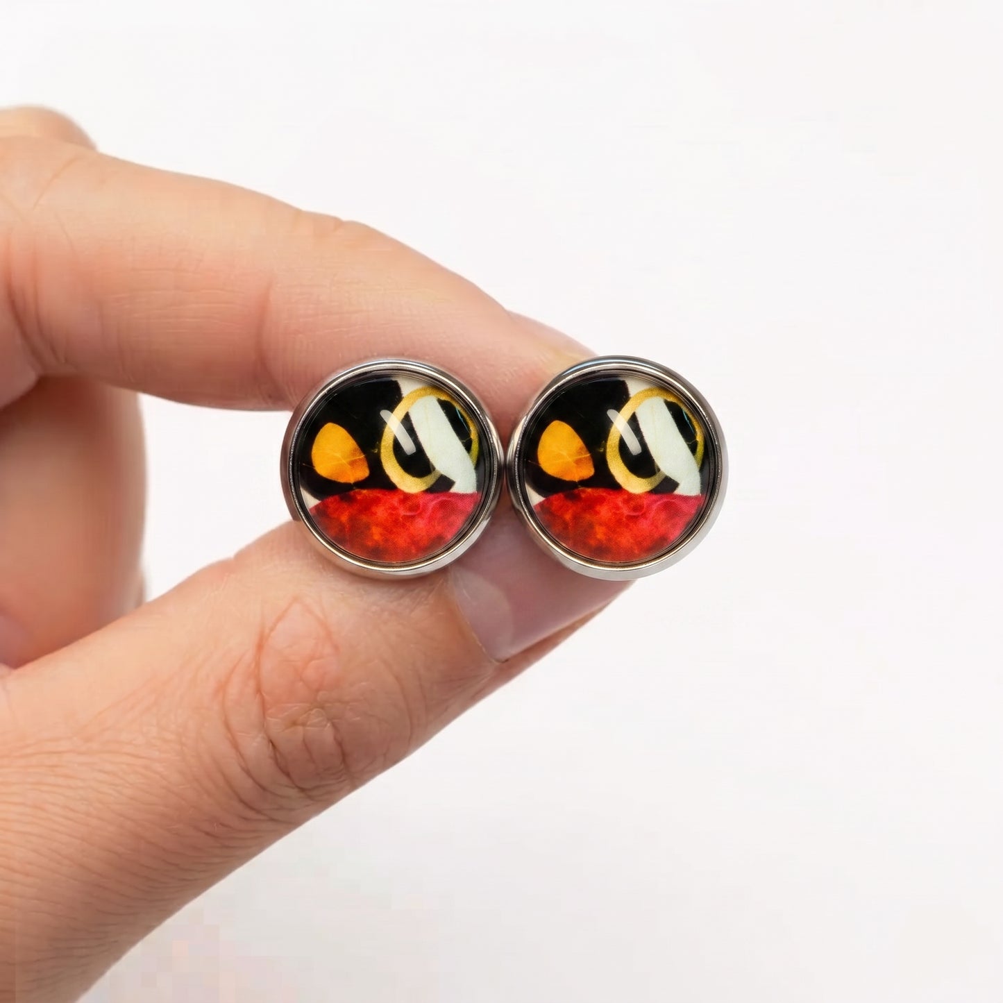 Geometric Artwork Stud Earrings, Handmade Colourful Glass Cabochon Studs