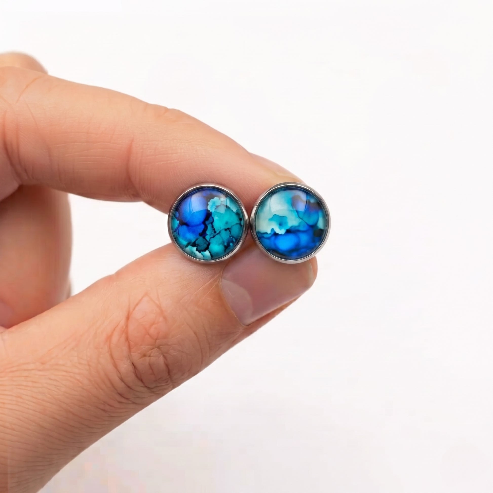 Watercolour Stud Earrings, Handmade Colourful Studs