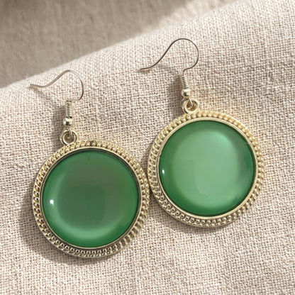 Sage Green 30mm Glass Dangle Silver Earrings – Handmade Boho Drop
